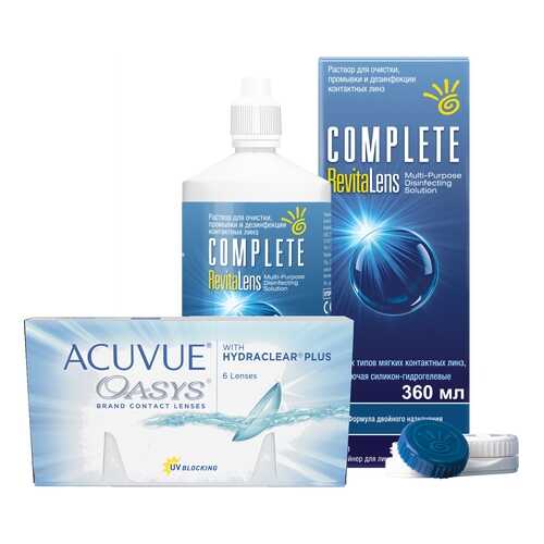 Контактные линзы Acuvue Oasys 6 линз R 8.4 -0.75 + Раствор Complete RevitaLens 360 мл в Доктор Столетов